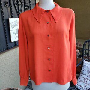 Vintage Orange Blouse / Remixed / New Updated Buttons / Large